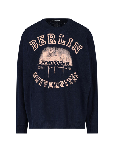 Raf Simons Intarsia-knit Merino Jumper In Blue