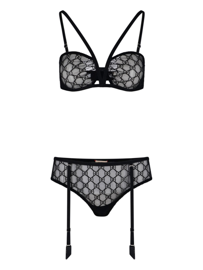 Gucci 'gg' Tulle Underwear Set In Nero