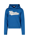 Valentino Embroidered Logo-patch Hoodie In Azzurro