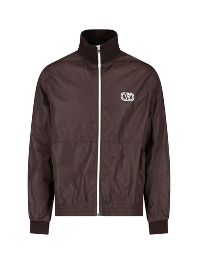 Valentino Zip Nylon Sweatshirt In Brown