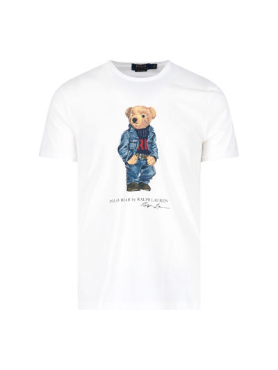 Polo Ralph Lauren Polo Bear T-shirt With Print In Bianco