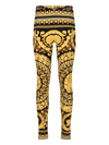 Versace Gold And Black Stretch Fabric Leggings With Baroque Heriatge Print In Oro