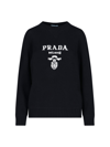 Prada Cashmere And Wool Logo Crew-neck Sweater In Nero