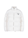 Prada White Re-nylon Padded Jacket With Logo In Bianco