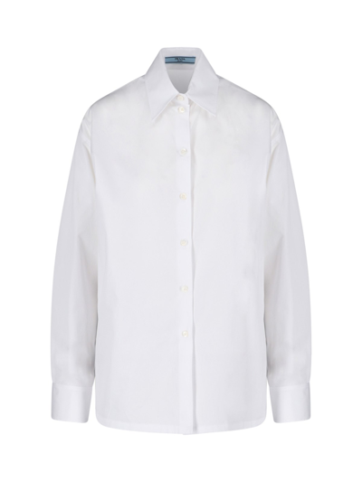 Prada Long-sleeved Button-up Shirt In Bianco