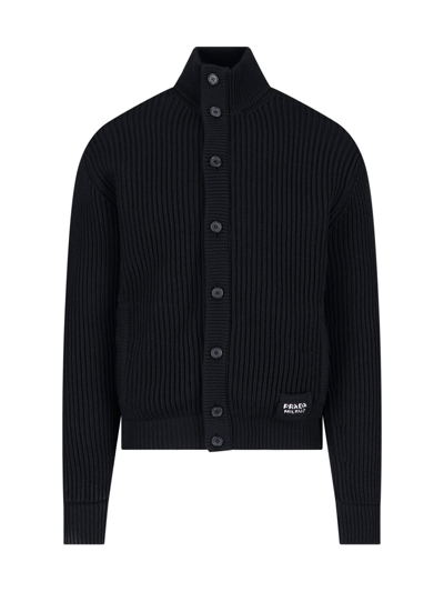 Prada Knitted Cardigan In Nero