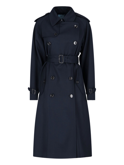 Prada Double-breasted Gabardine Trench Coat In Navy