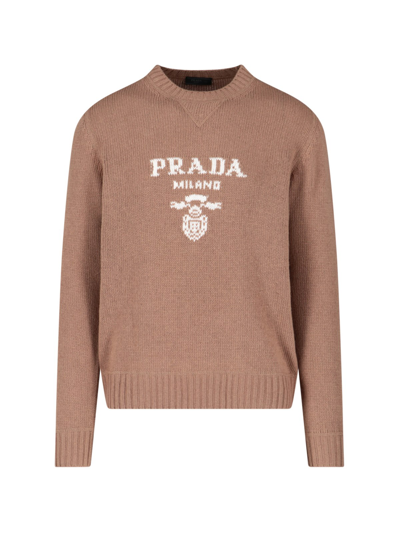 Prada Wool And Cashmere Crew-neck Sweater In Marrone