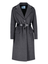 Prada Single-breasted Belted Cashmere Coat In Grigio