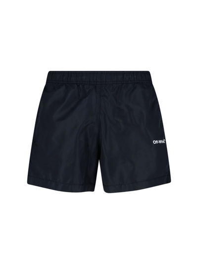 Off-white Logo Print Swim Shorts In Black