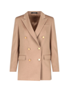 Tagliatore Double-breasted Cashmere Blazer In Beige