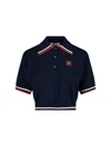 Miu Miu Cropped Silk And Cotton Polo Shirt In Blu