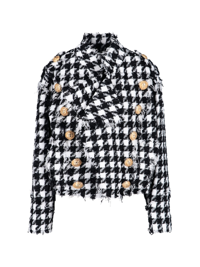 Balmain White & Black Double-breasted Jacket In Multi