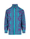 Versace Barocco Silhouette Silk Button-up Shirt In Azzurro