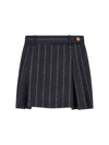 Versace Logo Pleated Pinstripe Wool Mini Skirt In Grigio
