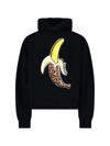 Palm Angels Banana Print Cotton Sweatshirt Hoodie In Nero