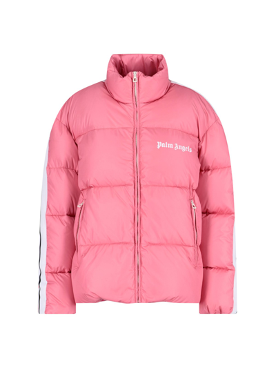 Palm Angels Striped Webbing-trimmed Padded Shell Down Jacket In Pink