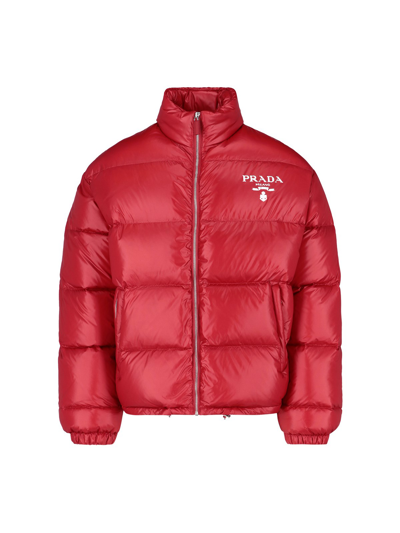 ジャケット PRADA Red Polyurethane Blend Padded Jacket Prada Red Re-nylon Padded Jacket With Logo | ModeSens