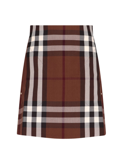 Burberry Kiandra Check Wool Mini Skirt In Brown