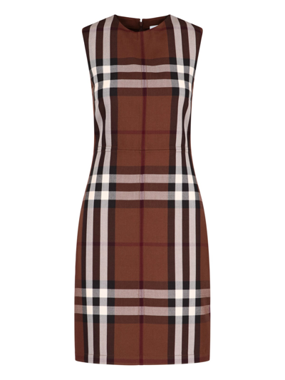 Burberry 格纹无袖连衣裙 In Brown