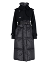 Sacai Long Hybrid Belted Puffer Trench Coat In Nero