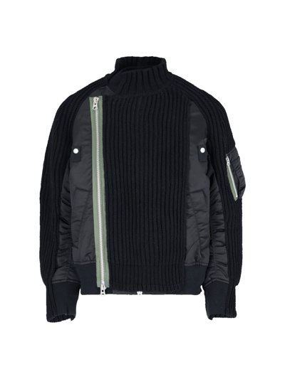 Essentials Nylon Twill Mix Knit Blouson In Black