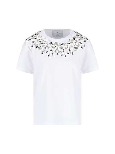 Ermanno Scervino Short-sleeved Round-neck Cotton T-shirt Embellished With Applied Crystals In White