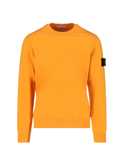 Stone Island Logo Crew Neck Sweatshirt In Orange