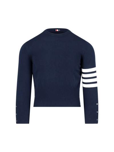 Thom Browne '4-bar' Crop Sweater In Blu