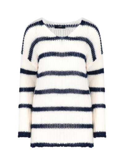 Seafarer Striped Maxi Sweater In Bianco