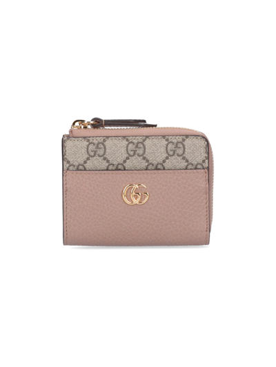 Gucci Gg Marmont Canvas & Leather Wallet In Beige,pink