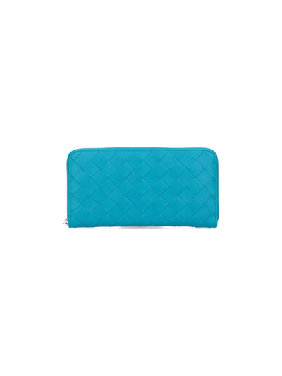 Bottega Veneta Intrecciato Zip-around Wallet In Azzurro