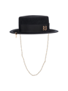 Ruslan Baginskiy Canotier Black Hat In Wool Felt Blend With Logo In Nero