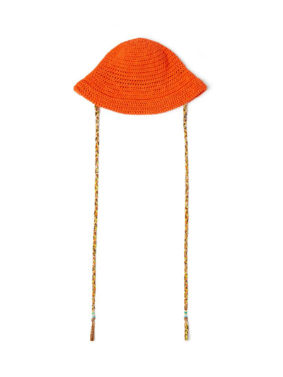 Alanui Beach Break Crocheted Cotton Bucket Hat In Arancione