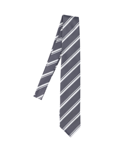 Cesare Attolini Striped Silk Tie In Grigio
