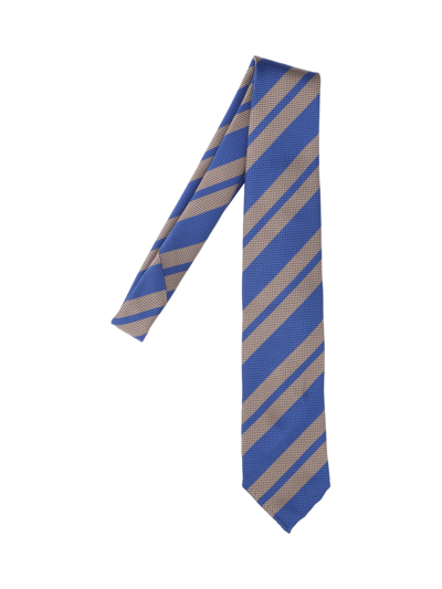 Cesare Attolini Striped Silk Tie In Blu