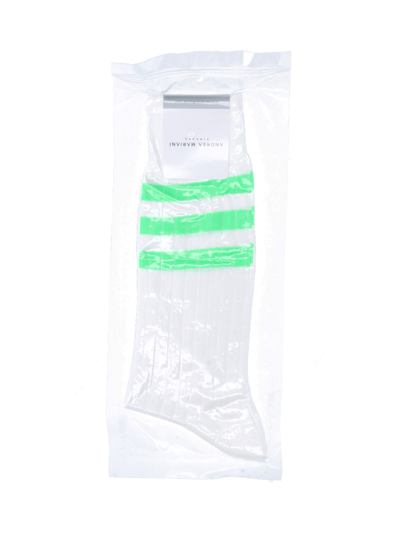 Andrea Mariani "fluo Acid Green" Striped Socks In Bianco