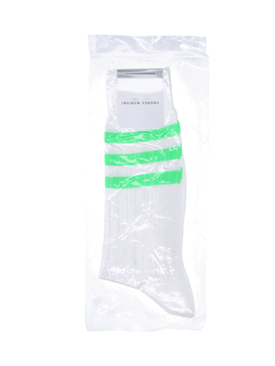 Andrea Mariani "fluo Acid Green" Striped Socks In Bianco