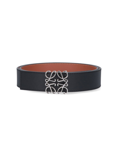 Loewe Anagram Reversible Leather Belt In Black & Tan