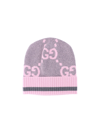 Gucci Grey And Pink Gg Cashmere Beanie Hat In Rosa