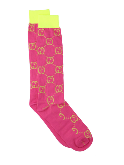 Gucci Patterned Logo Socks With Contrasting Toe And Heel In Pink