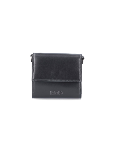 Mm6 Maison Margiela Shoulder Leather Wallet In Nero
