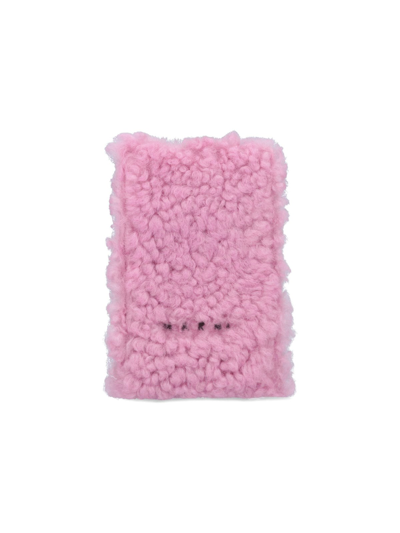 Marni Shearling Phone Case In Rosa