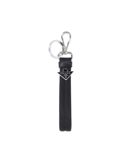 Prada Nylon Ribbon Keychain In Black