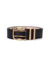 By Far Double-buckle Leather Belt In Nero