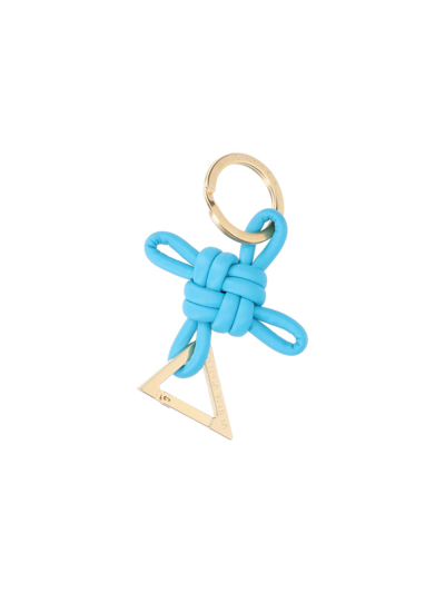 Bottega Veneta Knot Leather Keyring In Azzurro