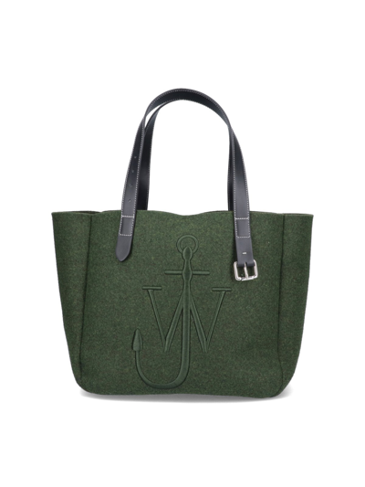 Jw Anderson Belt Logo Embroidered Recycled Polyester Tote In Green