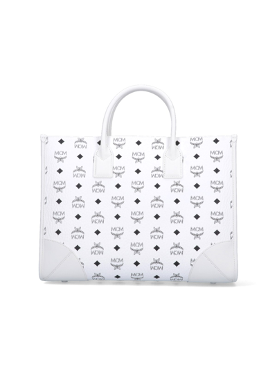 Mcm Munchen Large Monogram Tote Bag In White