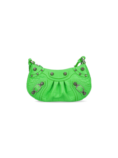 Balenciaga Women's Le Cagole Mini Bag With Chain Crocodile Embossed In Acid Green