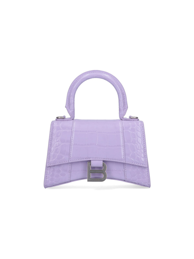 Balenciaga Purple Hourglass Mini Leather Handbag